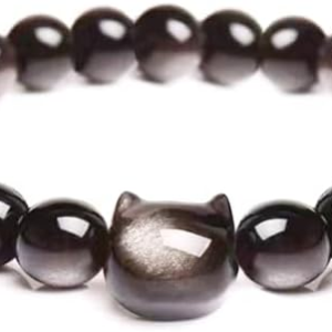 Money Attraction Cat Bracelet - Black Obsidian Women Bracelets
