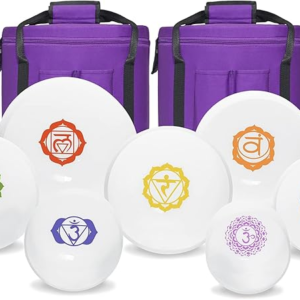 440HZ 6"-12" Set of 7 Paternoster Frosted Quartz Crystal Singing Bowls with 2 Pcs Carrier Bags