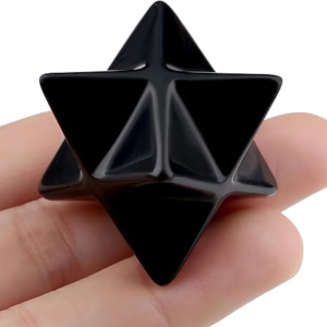 QINJIEJIE Black Obsidian Crystals Merkaba Healing Stones Sacred Meditation Energy Generator 1" Reiki 3D Star Dodecahedron
