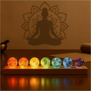 7 Chakra Healing Crystals with LED Wooden Stand