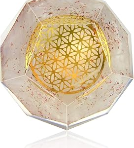 Orgonite Crystal Selenite Dodecahedron - Orgone Energy Generator Healing Chakra Stone with Flower of Life Design for Spiritual Balance