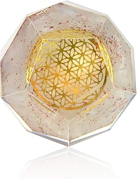 Orgonite Crystal Selenite Dodecahedron - Orgone Energy Generator Healing Chakra Stone with Flower of Life Design for Spiritual Balance