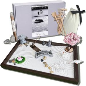 Zen Garden Kit for Desk Decor. 11x7.5'' Beautiful Japanese Mini Zen Garden Meditation Gifts Set?