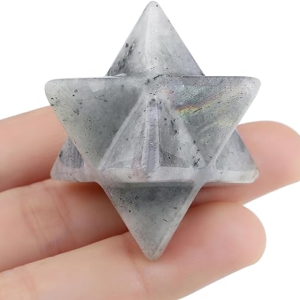 QINJIEJIE Grey Moonstone Crystals Merkaba Healing Stones Sacred Meditation Energy Generator 1" Reiki 3D Star Dodecahedron