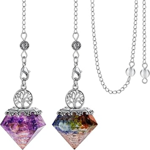2 Pieces 7 Chakra Crystal Pendulum for Divination Natural Crystal Amethyst Pendulum
