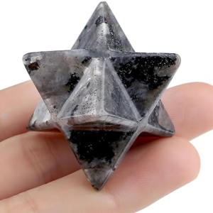 QINJIEJIE Black Labradorite Crystals Merkaba Healing Stones Sacred Meditation Energy Generator 1" Reiki 3D Star Dodecahedron