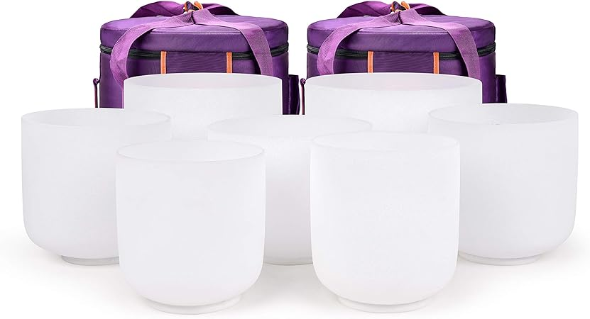 6-10" Chakra Set of 7 Crystal Singing Bowls with Carrying Cases and Singing Bowl Mallets