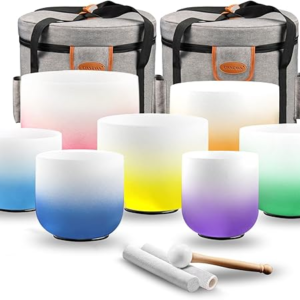 RYAN DVAN 432hz 6-12 Inch Set of 7 Pcs Gradient Design Quartz Crystal Singing Bowl Chakra Set Sound Therapy for Yoga, Reiki, Chakra Healing Energy Tuning & Mindfulness Kit