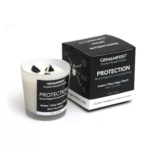 Protection Candle with Black Tourmaline Crystal