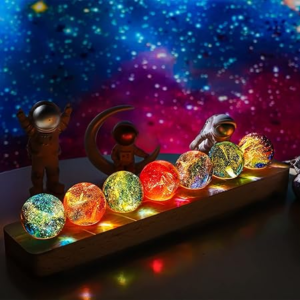 7 Chakra Natural Healing Spheres with LED Wooden Stand