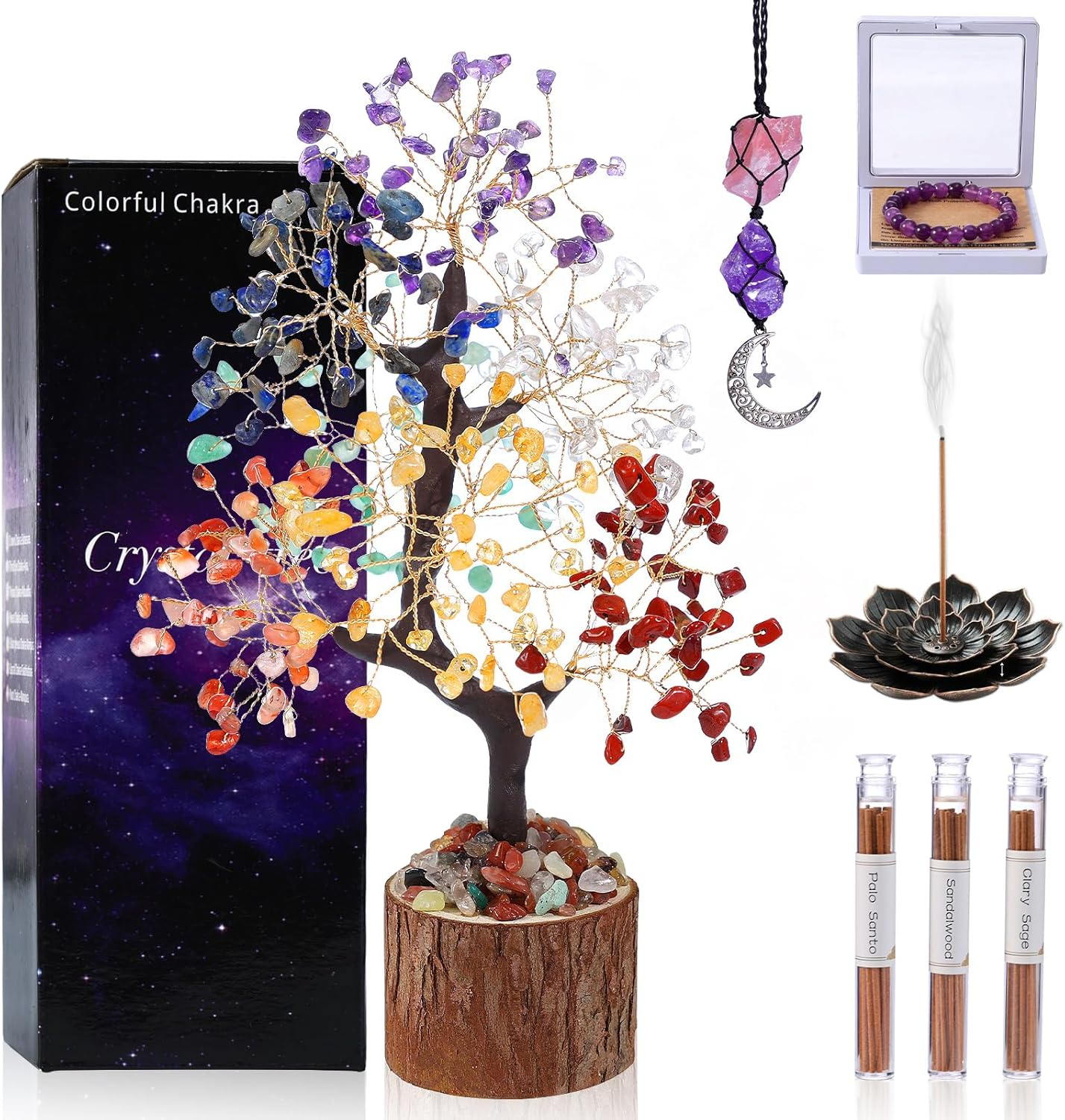 7 Chakra Tree of Life Crystal Tree Gift Set