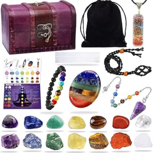 22Pcs Healing Crystals Set, Chakra Quartz Kits in Wooden Box