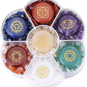 CrystalTears 7 Chakra Crystal Stones Natural Reiki Healing Crystals Gemstones with Engraved Chakra Symbol