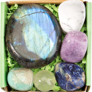 QianCannaor Healing Crystals Set for Calming, Anxiety & Stress with Labradorite Palm Stone, Spiritual Crystals and Gift for Meditation, Manifestation, Reik