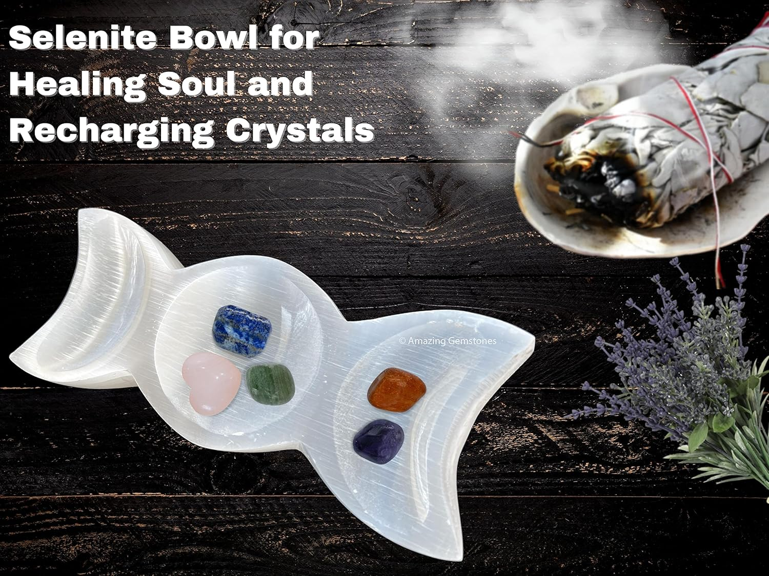 8" Triple Moon Selenite Crystal to Charge your Healing Stones and Crystals