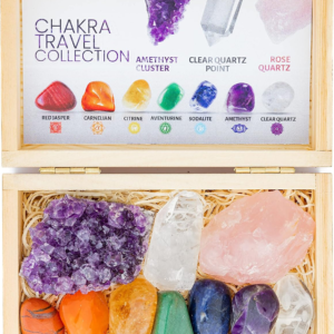 CRYSTALYA Travel Chakra Crystals and Healing Stones in Wooden Gift Box