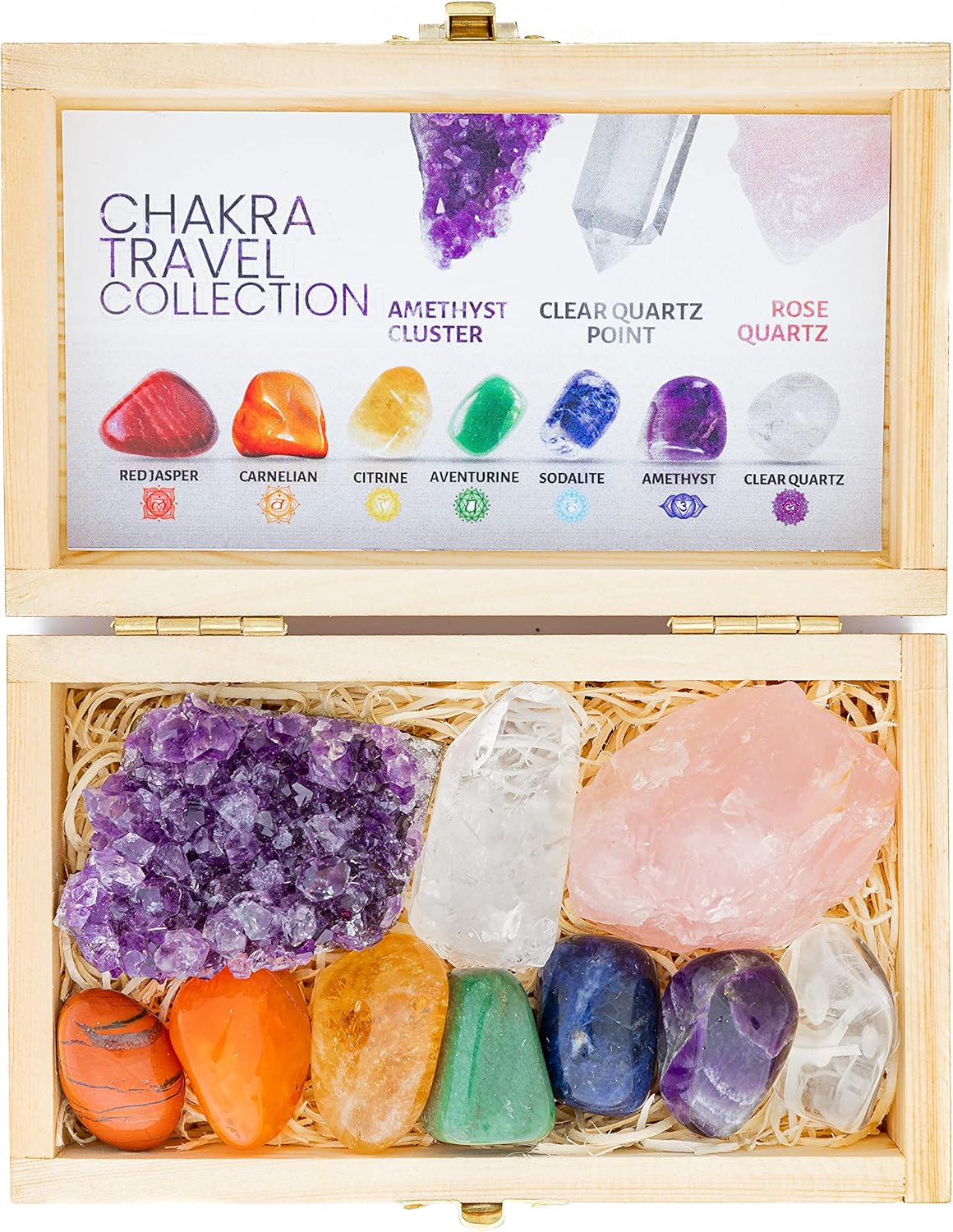CRYSTALYA Travel Chakra Crystals and Healing Stones in Wooden Gift Box