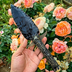 Handmade Opal Obsidian Crystal Arrowhead Knife