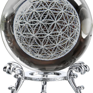 Laser Engraved Flower of Life Crystal Ball Paperweight with Stand