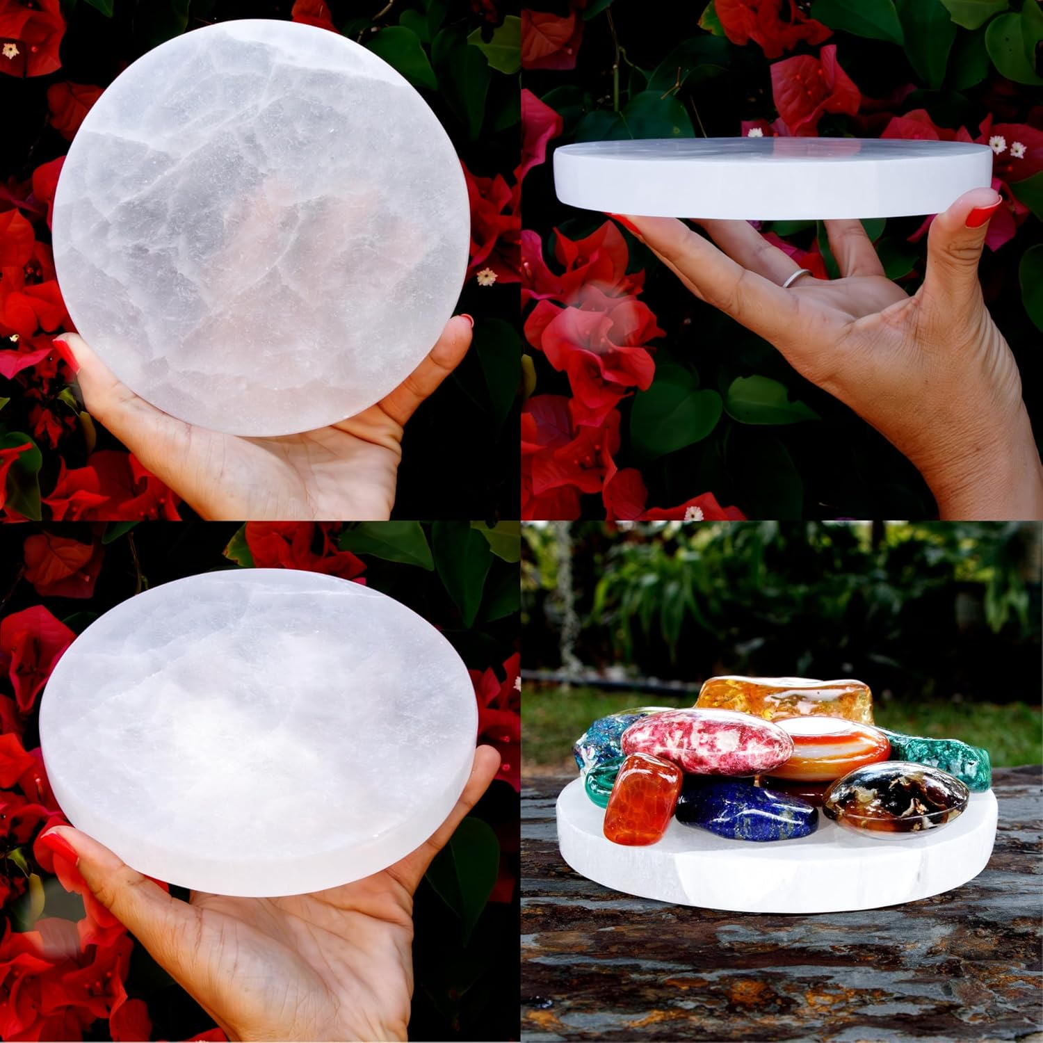 Om Zone Selenite Charging Plate for Cleansing Crystals & Healing Stones 6"